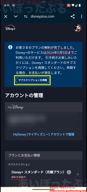 ディズニープラス解約後の確認