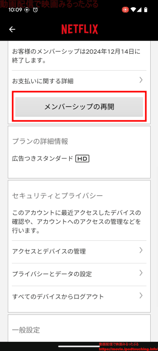 メンバーシップの再開（Netflix）